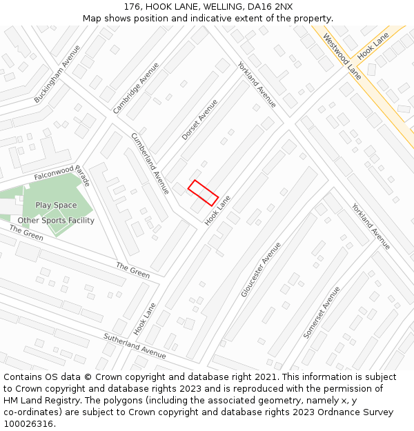 176, HOOK LANE, WELLING, DA16 2NX: Location map and indicative extent of plot