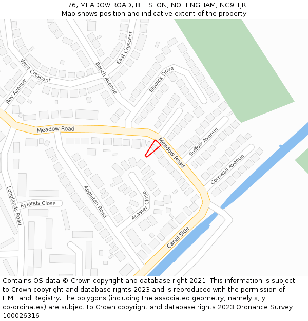 176, MEADOW ROAD, BEESTON, NOTTINGHAM, NG9 1JR: Location map and indicative extent of plot