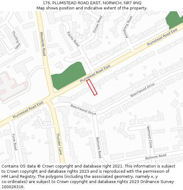 176, PLUMSTEAD ROAD EAST, NORWICH, NR7 9NQ: Location map and indicative extent of plot