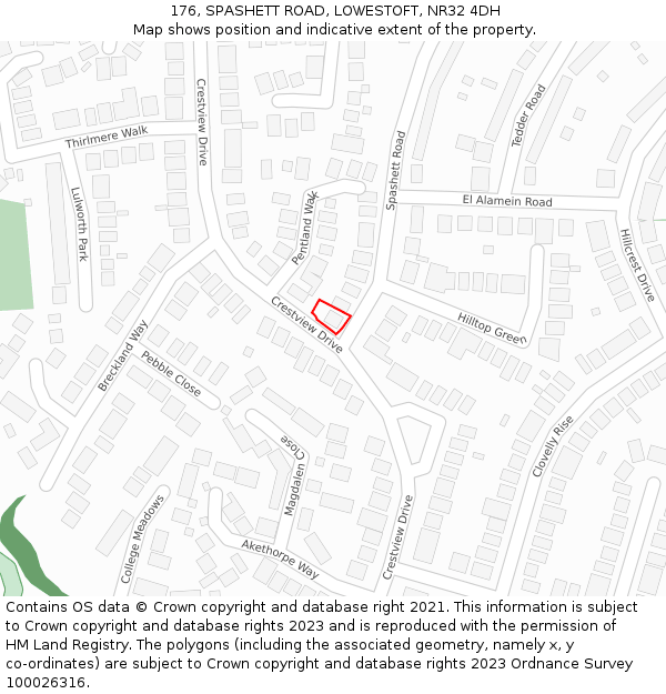 176, SPASHETT ROAD, LOWESTOFT, NR32 4DH: Location map and indicative extent of plot