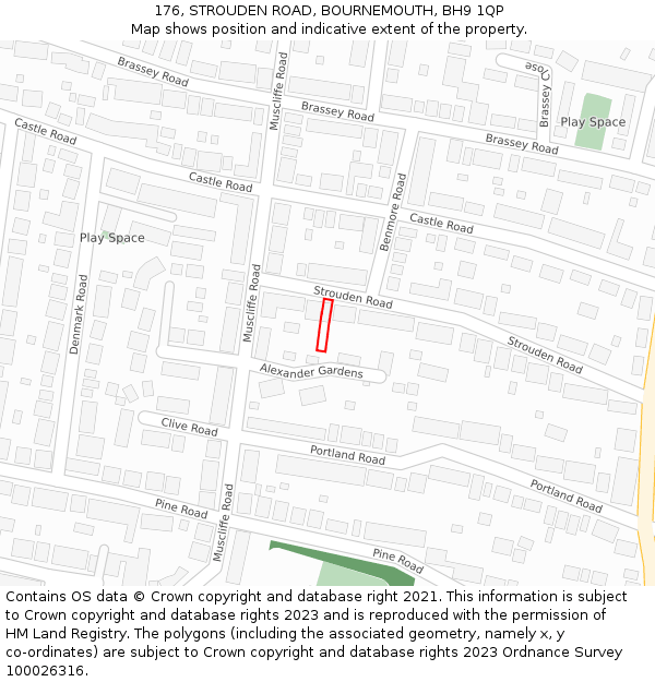 176, STROUDEN ROAD, BOURNEMOUTH, BH9 1QP: Location map and indicative extent of plot