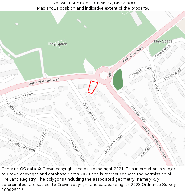 176, WEELSBY ROAD, GRIMSBY, DN32 8QQ: Location map and indicative extent of plot