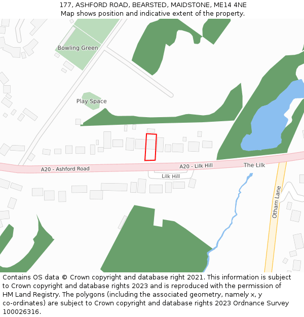 177, ASHFORD ROAD, BEARSTED, MAIDSTONE, ME14 4NE: Location map and indicative extent of plot