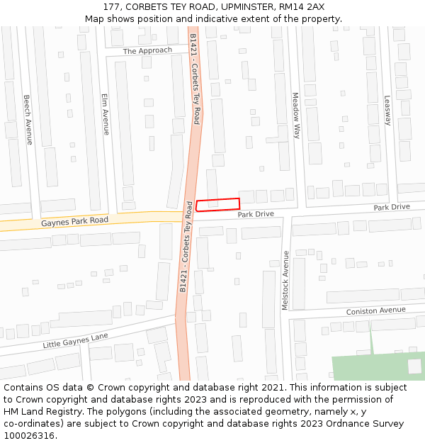 177, CORBETS TEY ROAD, UPMINSTER, RM14 2AX: Location map and indicative extent of plot