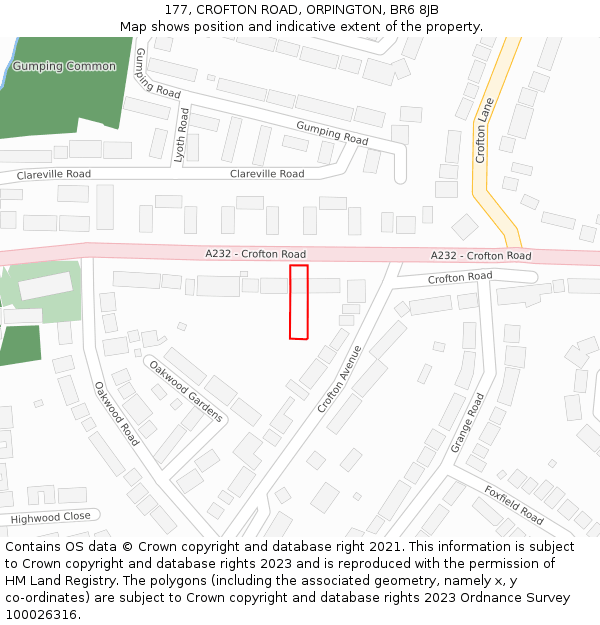177, CROFTON ROAD, ORPINGTON, BR6 8JB: Location map and indicative extent of plot