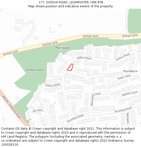177, GODIVA ROAD, LEOMINSTER, HR6 8TB: Location map and indicative extent of plot