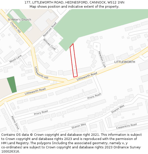 177, LITTLEWORTH ROAD, HEDNESFORD, CANNOCK, WS12 1NN: Location map and indicative extent of plot