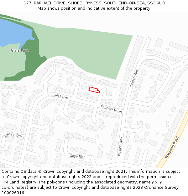177, RAPHAEL DRIVE, SHOEBURYNESS, SOUTHEND-ON-SEA, SS3 9UR: Location map and indicative extent of plot