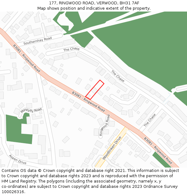 177, RINGWOOD ROAD, VERWOOD, BH31 7AF: Location map and indicative extent of plot