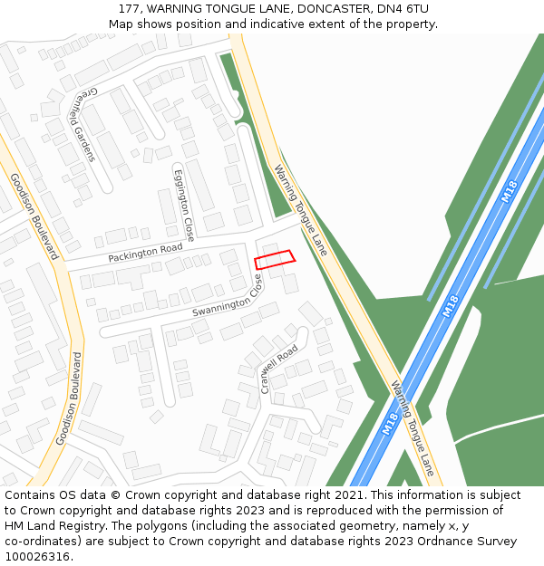 177, WARNING TONGUE LANE, DONCASTER, DN4 6TU: Location map and indicative extent of plot