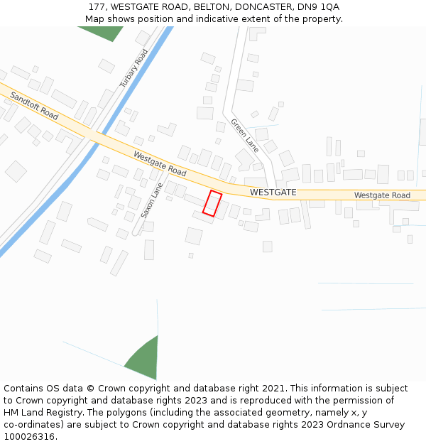 177, WESTGATE ROAD, BELTON, DONCASTER, DN9 1QA: Location map and indicative extent of plot