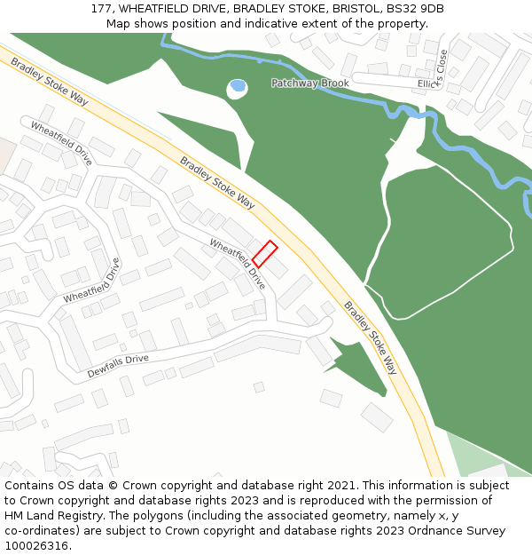 177, WHEATFIELD DRIVE, BRADLEY STOKE, BRISTOL, BS32 9DB: Location map and indicative extent of plot