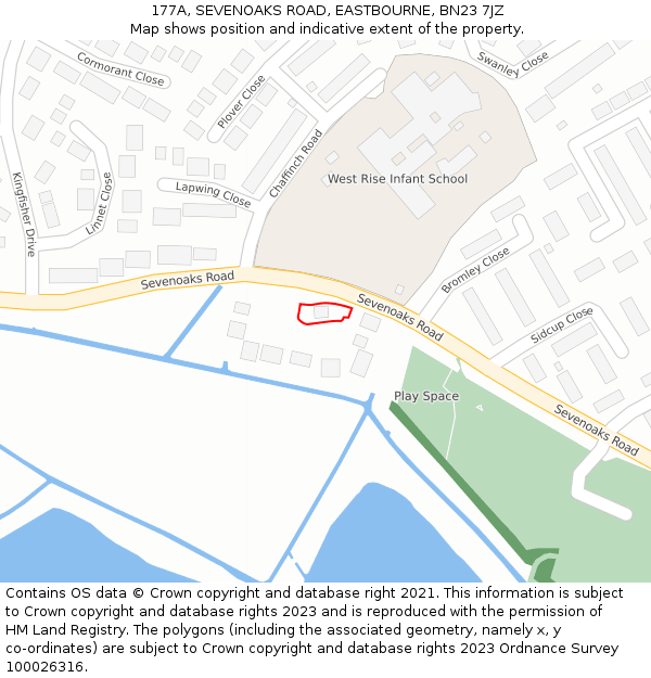 177A, SEVENOAKS ROAD, EASTBOURNE, BN23 7JZ: Location map and indicative extent of plot