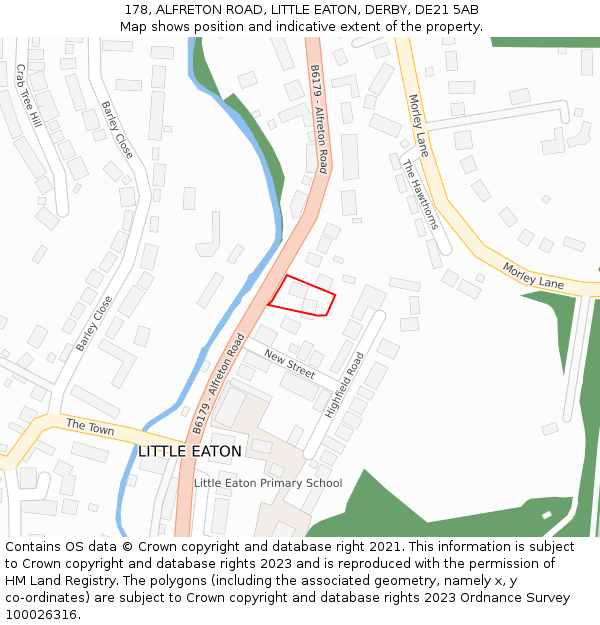 178, ALFRETON ROAD, LITTLE EATON, DERBY, DE21 5AB: Location map and indicative extent of plot