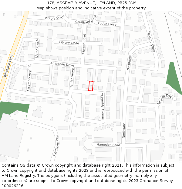 178, ASSEMBLY AVENUE, LEYLAND, PR25 3NY: Location map and indicative extent of plot