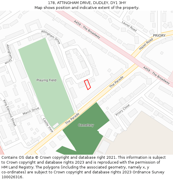 178, ATTINGHAM DRIVE, DUDLEY, DY1 3HY: Location map and indicative extent of plot