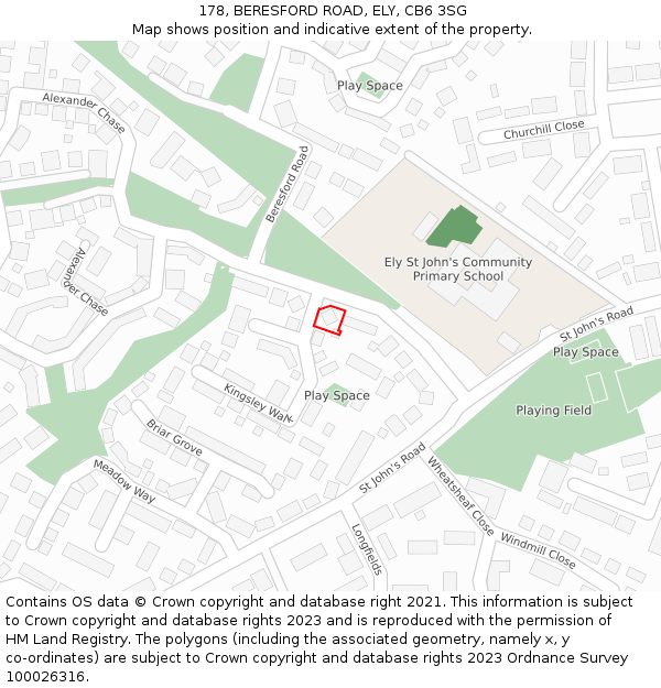 178, BERESFORD ROAD, ELY, CB6 3SG: Location map and indicative extent of plot