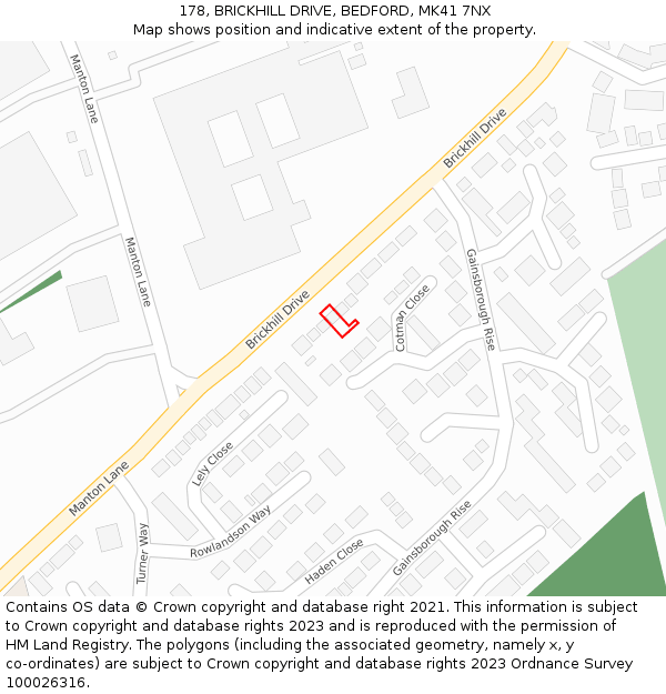 178, BRICKHILL DRIVE, BEDFORD, MK41 7NX: Location map and indicative extent of plot