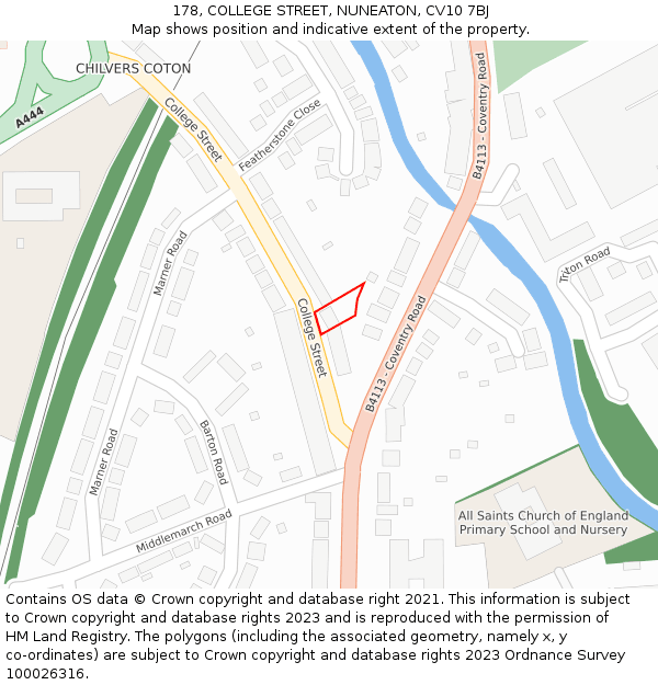 178, COLLEGE STREET, NUNEATON, CV10 7BJ: Location map and indicative extent of plot