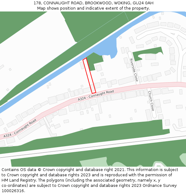 178, CONNAUGHT ROAD, BROOKWOOD, WOKING, GU24 0AH: Location map and indicative extent of plot