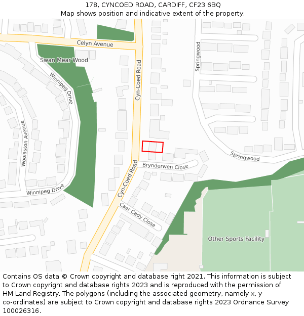 178, CYNCOED ROAD, CARDIFF, CF23 6BQ: Location map and indicative extent of plot