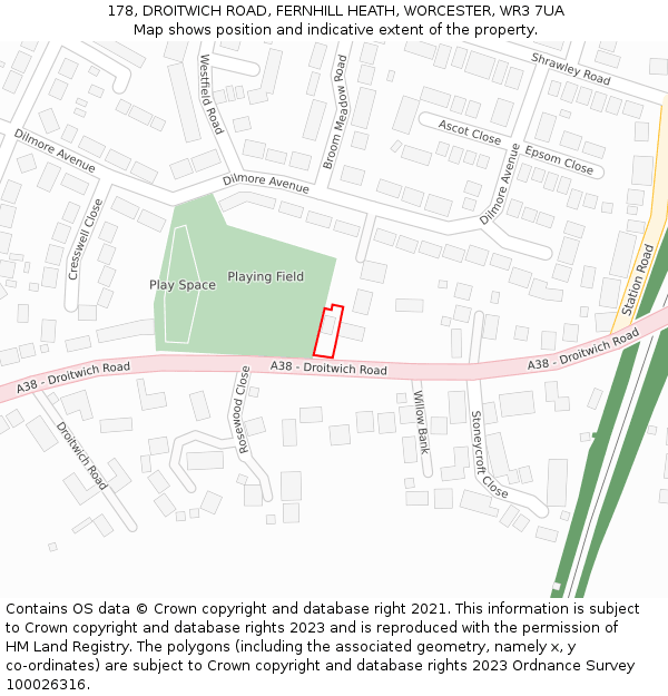 178, DROITWICH ROAD, FERNHILL HEATH, WORCESTER, WR3 7UA: Location map and indicative extent of plot