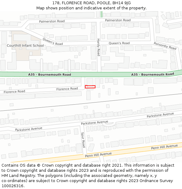 178, FLORENCE ROAD, POOLE, BH14 9JG: Location map and indicative extent of plot