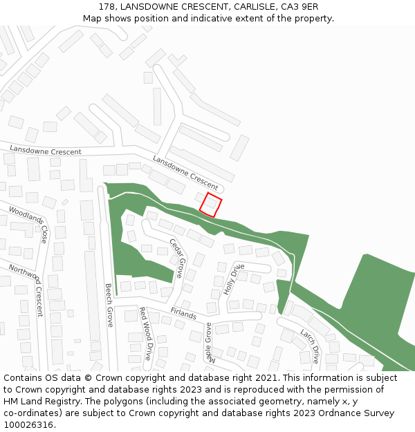 178, LANSDOWNE CRESCENT, CARLISLE, CA3 9ER: Location map and indicative extent of plot