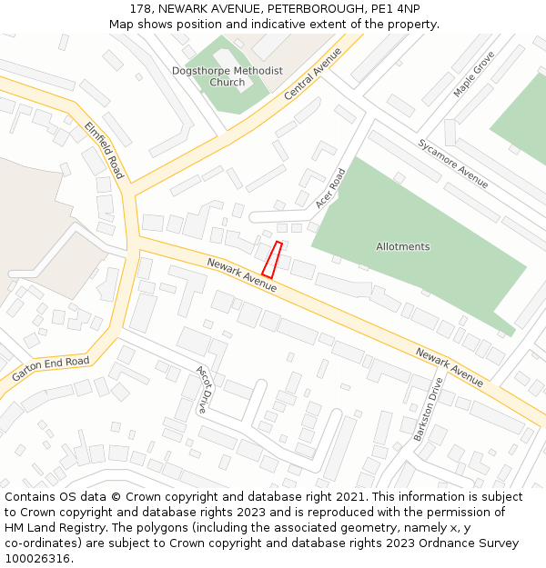 178, NEWARK AVENUE, PETERBOROUGH, PE1 4NP: Location map and indicative extent of plot