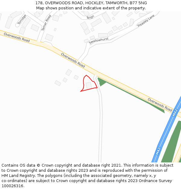 178, OVERWOODS ROAD, HOCKLEY, TAMWORTH, B77 5NG: Location map and indicative extent of plot