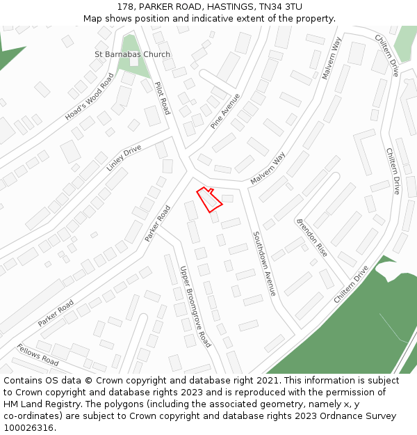 178, PARKER ROAD, HASTINGS, TN34 3TU: Location map and indicative extent of plot