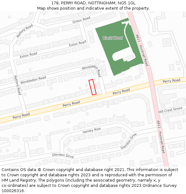178, PERRY ROAD, NOTTINGHAM, NG5 1GL: Location map and indicative extent of plot