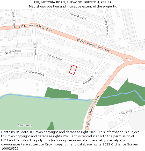 178, VICTORIA ROAD, FULWOOD, PRESTON, PR2 8AJ: Location map and indicative extent of plot