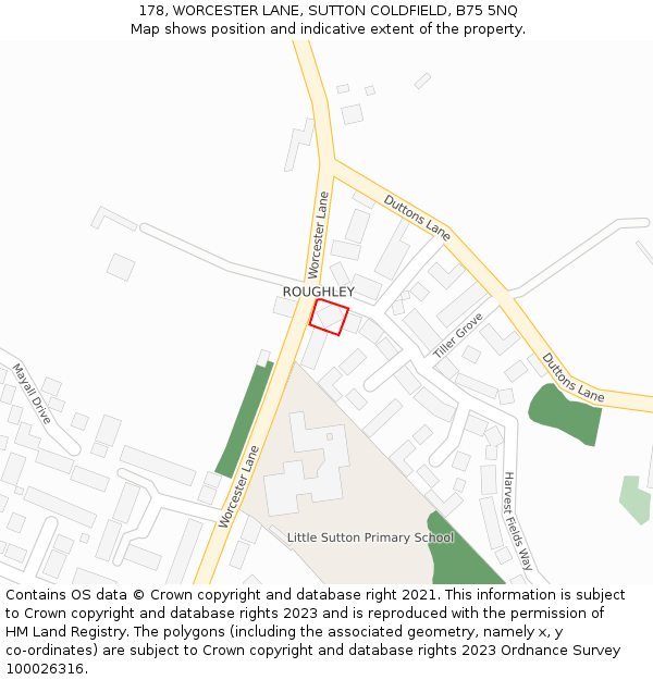 178, WORCESTER LANE, SUTTON COLDFIELD, B75 5NQ: Location map and indicative extent of plot