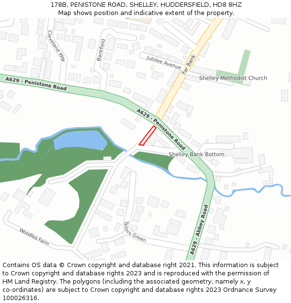 178B, PENISTONE ROAD, SHELLEY, HUDDERSFIELD, HD8 8HZ: Location map and indicative extent of plot