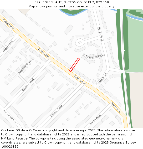 179, COLES LANE, SUTTON COLDFIELD, B72 1NP: Location map and indicative extent of plot