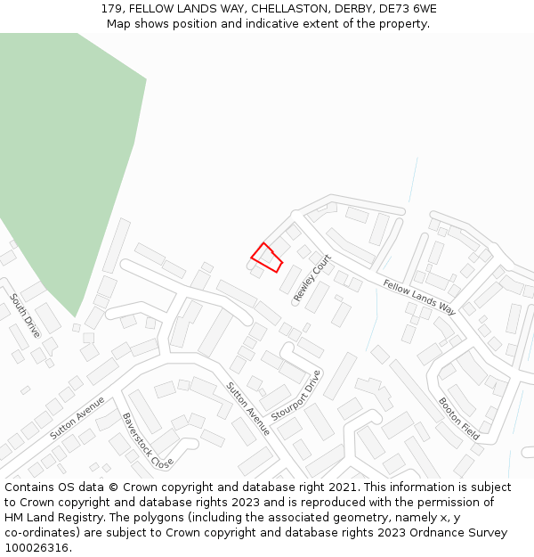 179, FELLOW LANDS WAY, CHELLASTON, DERBY, DE73 6WE: Location map and indicative extent of plot