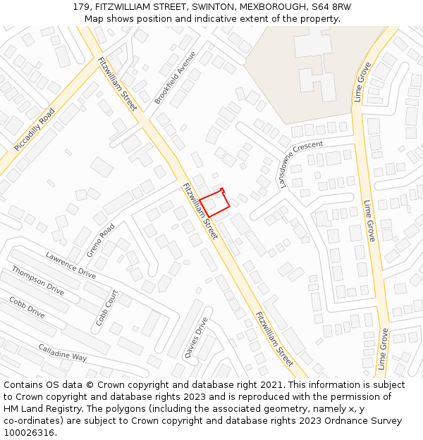 179, FITZWILLIAM STREET, SWINTON, MEXBOROUGH, S64 8RW: Location map and indicative extent of plot