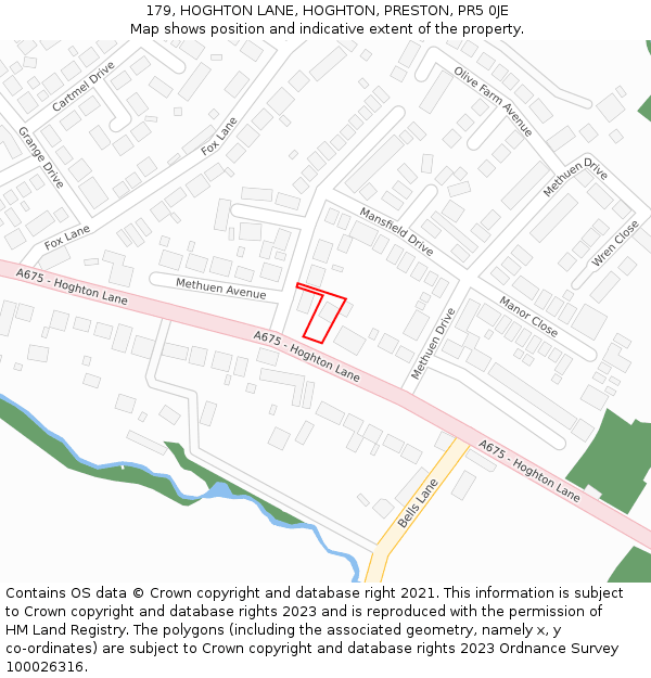 179, HOGHTON LANE, HOGHTON, PRESTON, PR5 0JE: Location map and indicative extent of plot