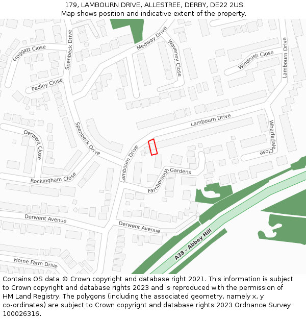 179, LAMBOURN DRIVE, ALLESTREE, DERBY, DE22 2US: Location map and indicative extent of plot