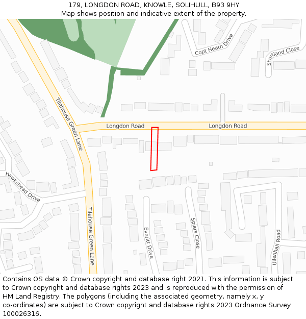 179, LONGDON ROAD, KNOWLE, SOLIHULL, B93 9HY: Location map and indicative extent of plot