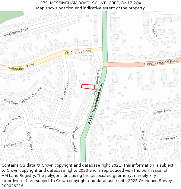 179, MESSINGHAM ROAD, SCUNTHORPE, DN17 2QX: Location map and indicative extent of plot