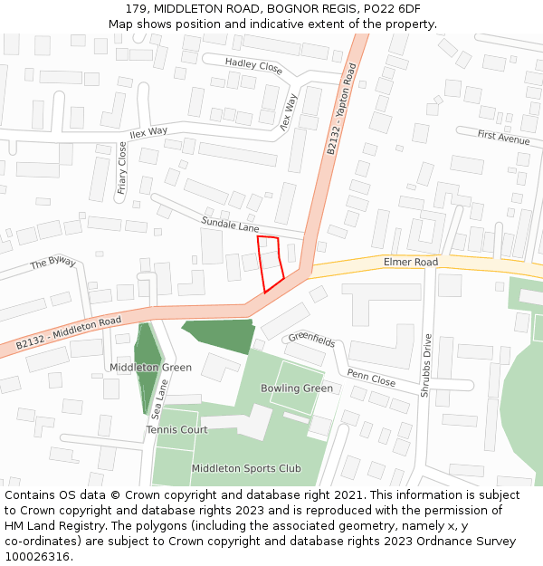 179, MIDDLETON ROAD, BOGNOR REGIS, PO22 6DF: Location map and indicative extent of plot