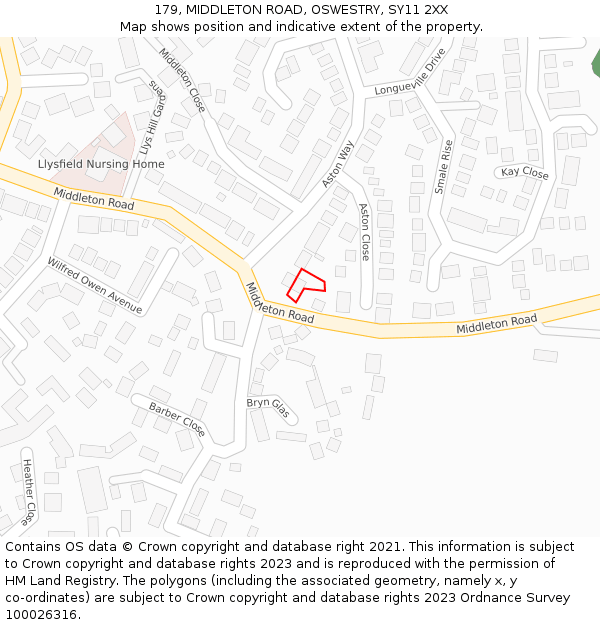 179, MIDDLETON ROAD, OSWESTRY, SY11 2XX: Location map and indicative extent of plot