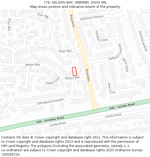 179, NELSON WAY, GRIMSBY, DN34 5RL: Location map and indicative extent of plot