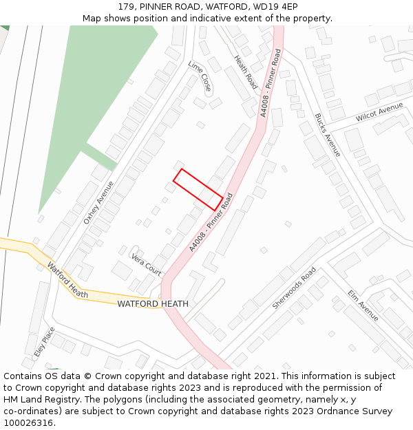 179, PINNER ROAD, WATFORD, WD19 4EP: Location map and indicative extent of plot