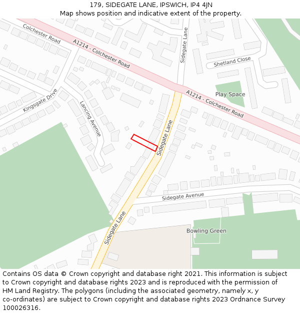 179, SIDEGATE LANE, IPSWICH, IP4 4JN: Location map and indicative extent of plot