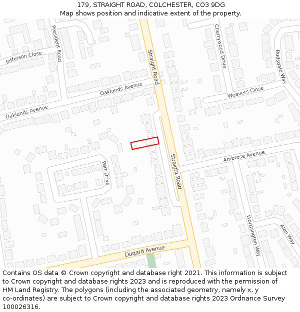 179, STRAIGHT ROAD, COLCHESTER, CO3 9DG: Location map and indicative extent of plot