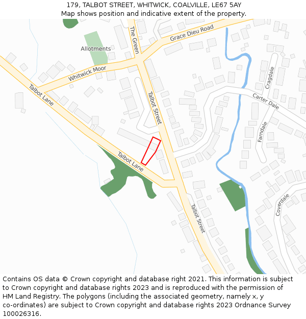179, TALBOT STREET, WHITWICK, COALVILLE, LE67 5AY: Location map and indicative extent of plot