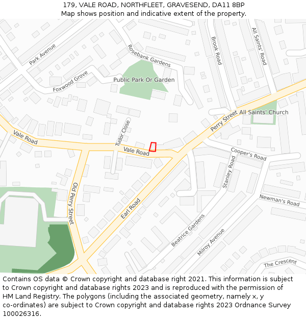 179, VALE ROAD, NORTHFLEET, GRAVESEND, DA11 8BP: Location map and indicative extent of plot